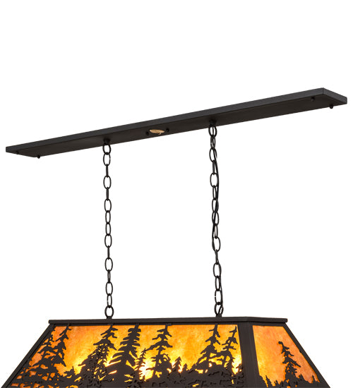 Meyda Lighting Tall Pines 36" 6-Light Wrought Iron Island Pendant Light With Amber Mica Shade Glass
