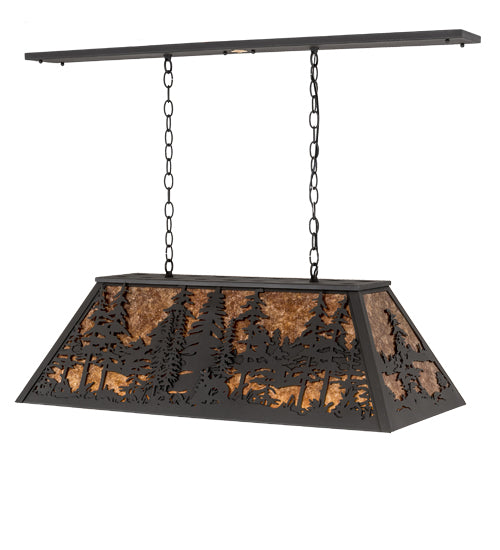Meyda Lighting Tall Pines 36" 6-Light Wrought Iron Island Pendant Light With Amber Mica Shade Glass
