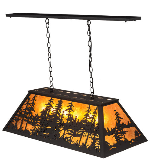 Meyda Lighting Tall Pines 36" 6-Light Wrought Iron Island Pendant Light With Amber Mica Shade Glass