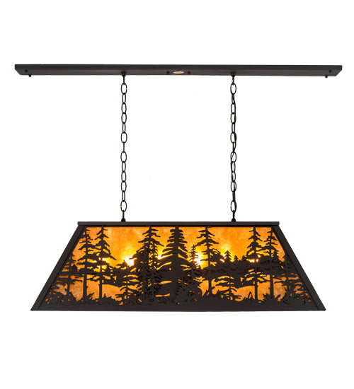 Meyda Lighting Tall Pines 36" 6-Light Wrought Iron Island Pendant Light With Amber Mica Shade Glass