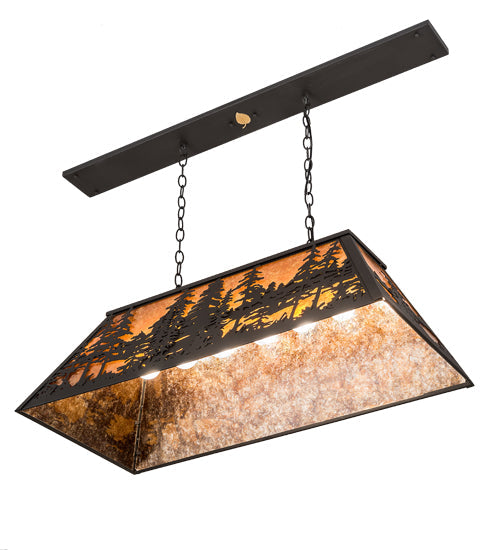 Meyda Lighting Tall Pines 36" 6-Light Wrought Iron Island Pendant Light With Amber Mica Shade Glass