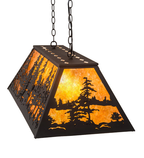 Meyda Lighting Tall Pines 36" 6-Light Wrought Iron Island Pendant Light With Amber Mica Shade Glass
