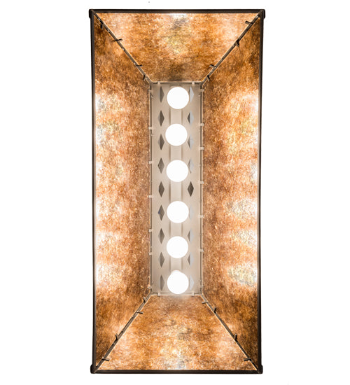 Meyda Lighting Tall Pines 36" 6-Light Wrought Iron Island Pendant Light With Amber Mica Shade Glass