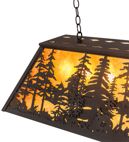 Meyda Lighting Tall Pines 36" 6-Light Wrought Iron Island Pendant Light With Amber Mica Shade Glass
