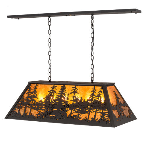 Meyda Lighting Tall Pines 36" 6-Light Wrought Iron Island Pendant Light With Amber Mica Shade Glass