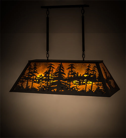 Meyda Lighting Tall Pines 36" 6-Light Wrought Iron Pendant Light With Amber Mica Shade Glass