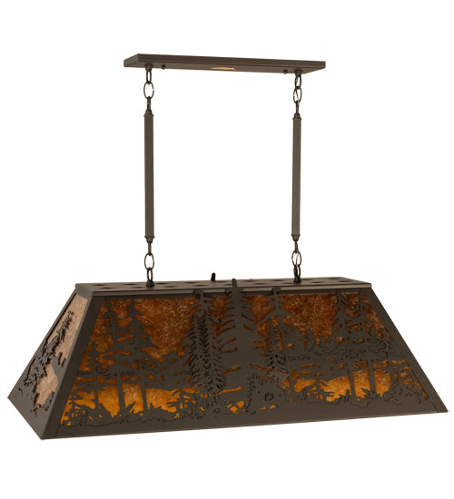 Meyda Lighting Tall Pines 36" 6-Light Wrought Iron Pendant Light With Amber Mica Shade Glass