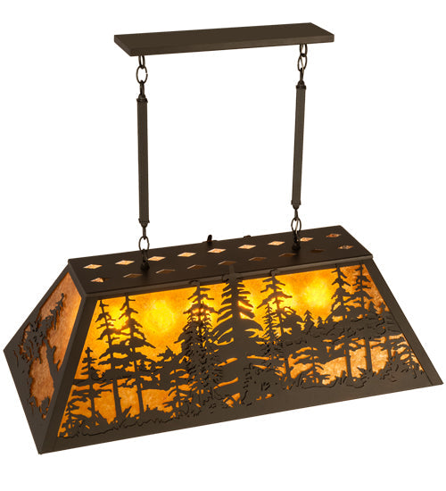 Meyda Lighting Tall Pines 36" 6-Light Wrought Iron Pendant Light With Amber Mica Shade Glass