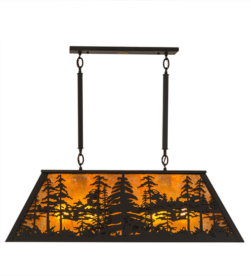 Meyda Lighting Tall Pines 36" 6-Light Wrought Iron Pendant Light With Amber Mica Shade Glass