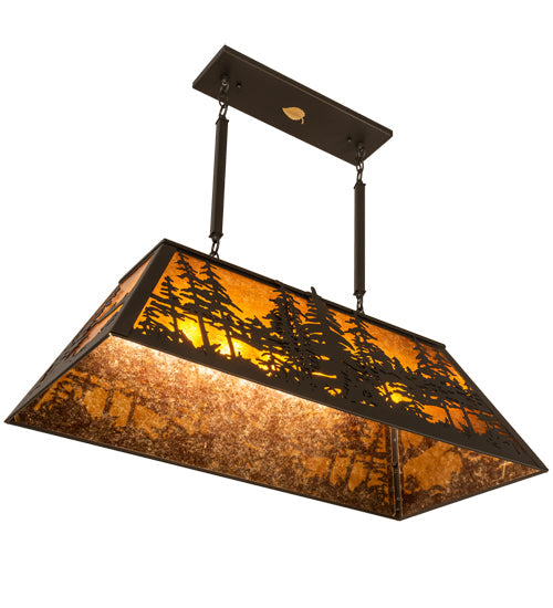 Meyda Lighting Tall Pines 36" 6-Light Wrought Iron Pendant Light With Amber Mica Shade Glass