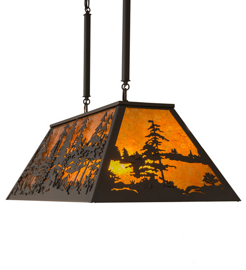 Meyda Lighting Tall Pines 36" 6-Light Wrought Iron Pendant Light With Amber Mica Shade Glass