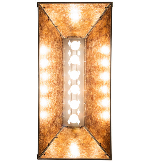 Meyda Lighting Tall Pines 36" 6-Light Wrought Iron Pendant Light With Amber Mica Shade Glass