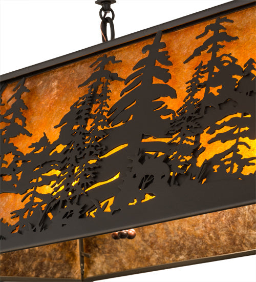 Meyda Lighting Tall Pines 36" 6-Light Wrought Iron Pendant Light With Amber Mica Shade Glass