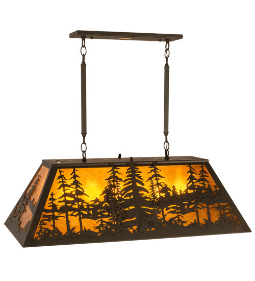 Meyda Lighting Tall Pines 36" 6-Light Wrought Iron Pendant Light With Amber Mica Shade Glass