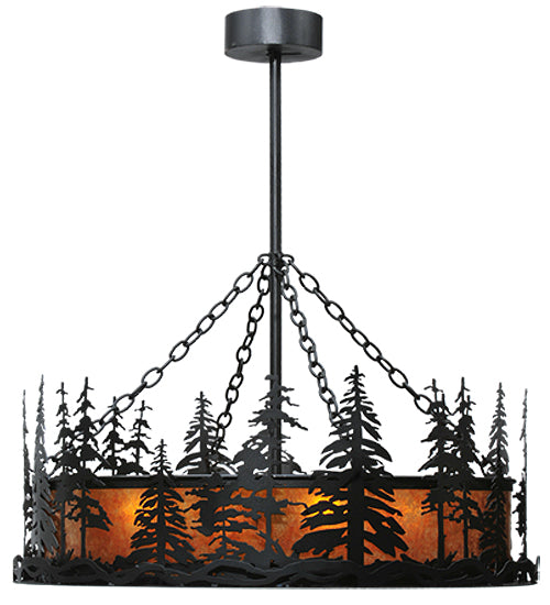 Meyda Lighting Tall Pines 37" 4-Light Textured Black Inverted Pendant Light With Amber Mica Shade Glass