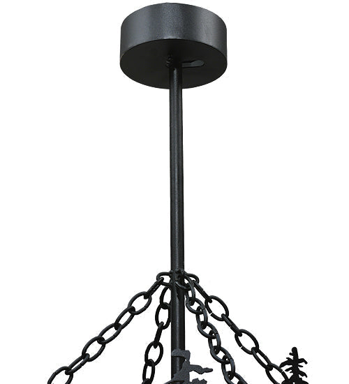 Meyda Lighting Tall Pines 37" 4-Light Textured Black Inverted Pendant Light With Amber Mica Shade Glass