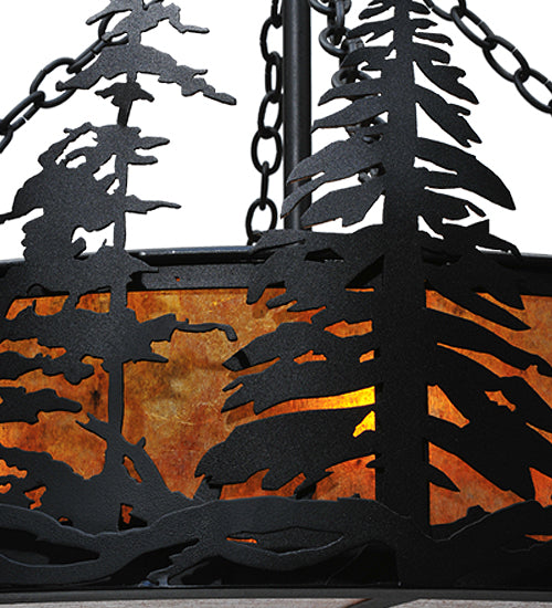 Meyda Lighting Tall Pines 37" 4-Light Textured Black Inverted Pendant Light With Amber Mica Shade Glass