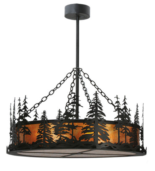 Meyda Lighting Tall Pines 37" 4-Light Textured Black Inverted Pendant Light With Amber Mica Shade Glass