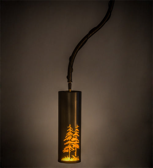 Meyda Lighting Tall Pines 4" Antique Copper Mini Pendant Light With Amber Mica Shade Glass