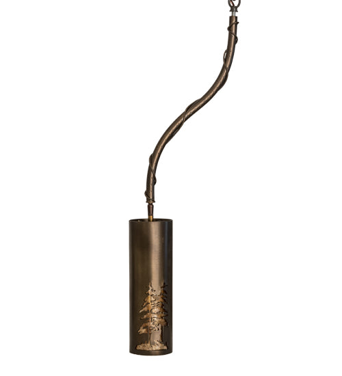 Meyda Lighting Tall Pines 4" Antique Copper Mini Pendant Light With Amber Mica Shade Glass