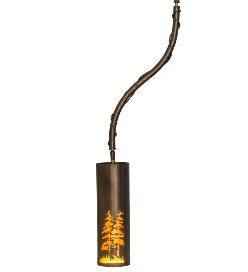 Meyda Lighting Tall Pines 4" Antique Copper Mini Pendant Light With Amber Mica Shade Glass