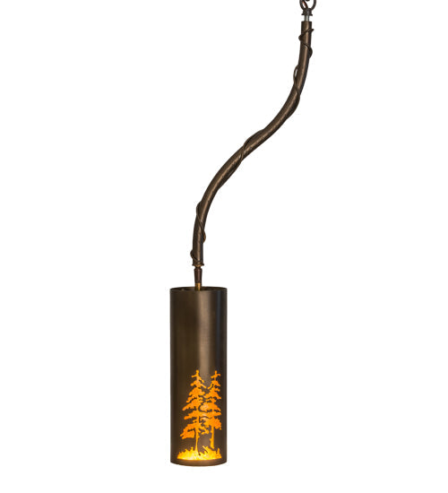 Meyda Lighting Tall Pines 4" Antique Copper Mini Pendant Light With Amber Mica Shade Glass