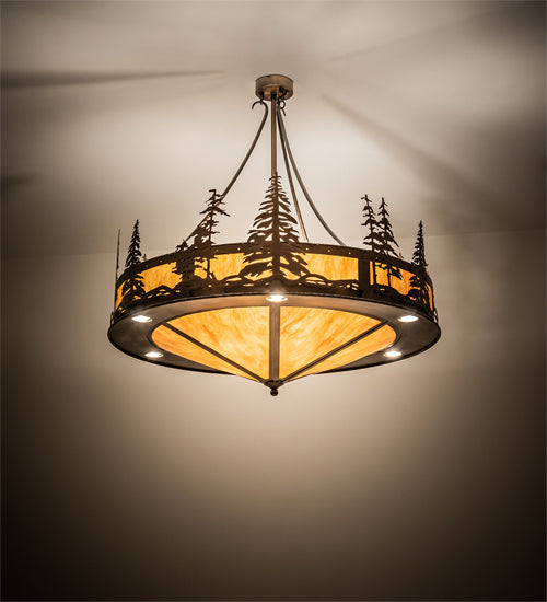 Meyda Lighting Tall Pines 41" 18-Light Antique Copper Inverted Pendant Light With Ambra Siena Idalight Shade