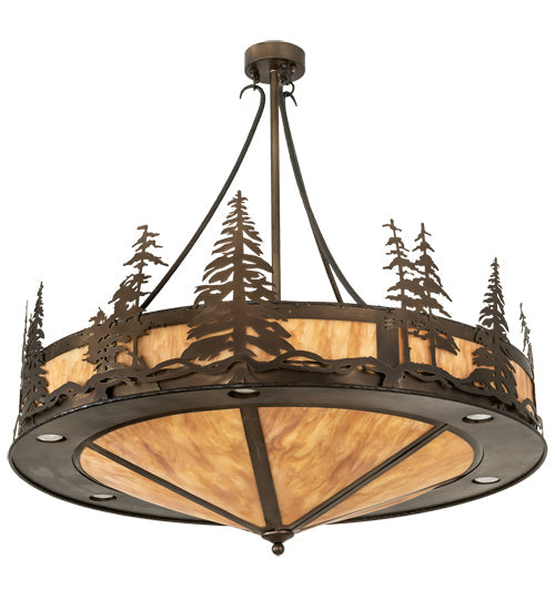 Meyda Lighting Tall Pines 41" 18-Light Antique Copper Inverted Pendant Light With Ambra Siena Idalight Shade