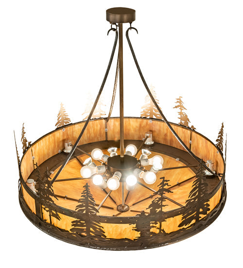 Meyda Lighting Tall Pines 41" 18-Light Antique Copper Inverted Pendant Light With Ambra Siena Idalight Shade