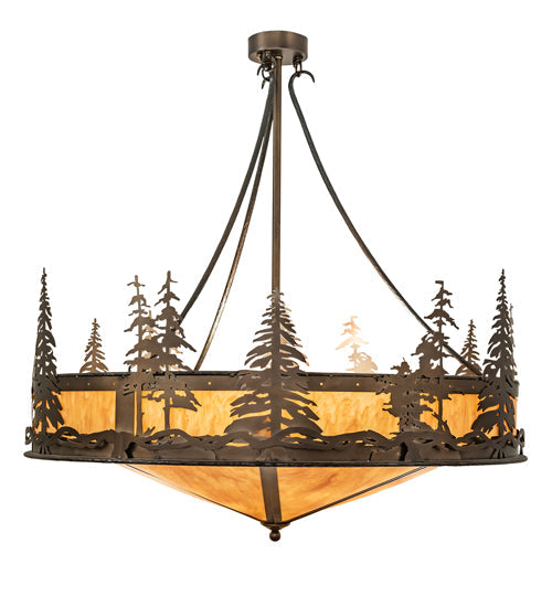 Meyda Lighting Tall Pines 41" 18-Light Antique Copper Inverted Pendant Light With Ambra Siena Idalight Shade