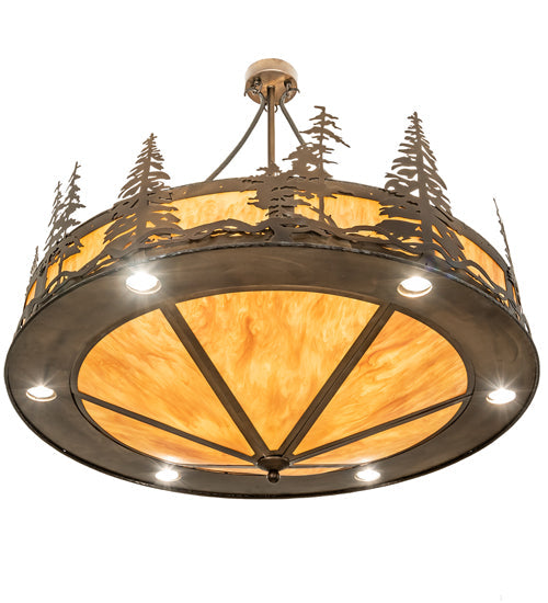 Meyda Lighting Tall Pines 41" 18-Light Antique Copper Inverted Pendant Light With Ambra Siena Idalight Shade