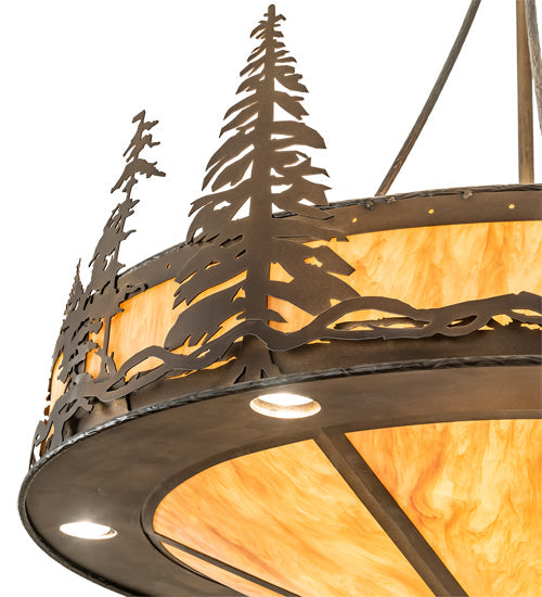 Meyda Lighting Tall Pines 41" 18-Light Antique Copper Inverted Pendant Light With Ambra Siena Idalight Shade