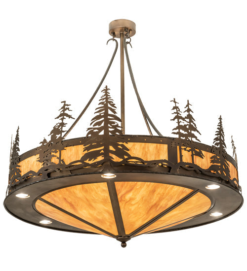 Meyda Lighting Tall Pines 41" 18-Light Antique Copper Inverted Pendant Light With Ambra Siena Idalight Shade