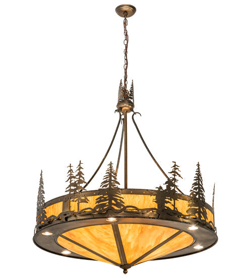 Meyda Lighting Tall Pines 41" 18-Light Antique Copper Inverted Pendant Light With Ambra Sienna Idalight Shade