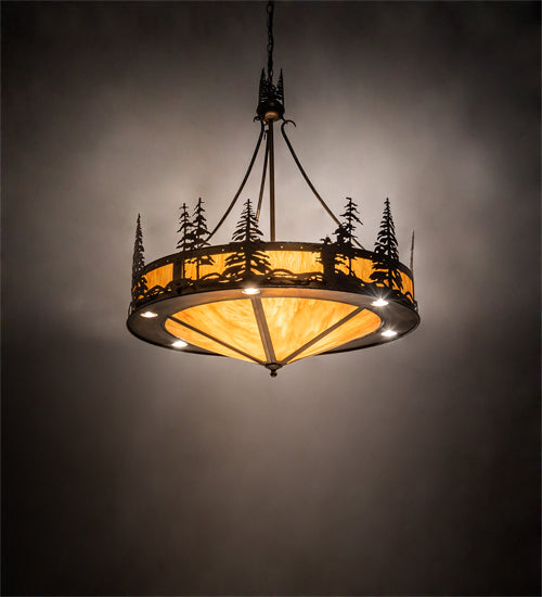 Meyda Lighting Tall Pines 41" 18-Light Antique Copper Inverted Pendant Light With Ambra Sienna Idalight Shade