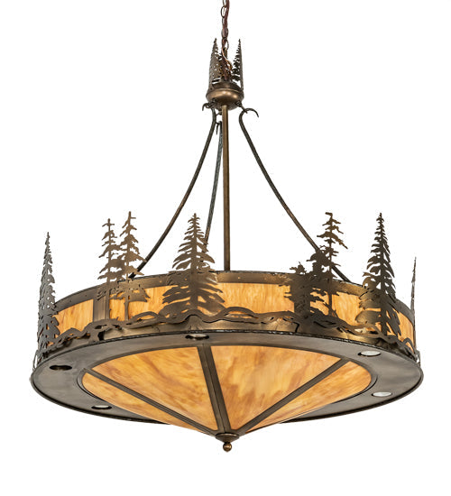 Meyda Lighting Tall Pines 41" 18-Light Antique Copper Inverted Pendant Light With Ambra Sienna Idalight Shade