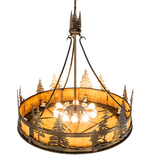 Meyda Lighting Tall Pines 41" 18-Light Antique Copper Inverted Pendant Light With Ambra Sienna Idalight Shade