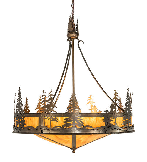 Meyda Lighting Tall Pines 41" 18-Light Antique Copper Inverted Pendant Light With Ambra Sienna Idalight Shade