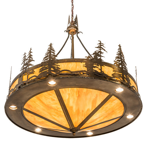 Meyda Lighting Tall Pines 41" 18-Light Antique Copper Inverted Pendant Light With Ambra Sienna Idalight Shade