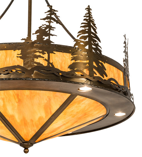 Meyda Lighting Tall Pines 41" 18-Light Antique Copper Inverted Pendant Light With Ambra Sienna Idalight Shade