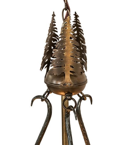 Meyda Lighting Tall Pines 41" 18-Light Antique Copper Inverted Pendant Light With Ambra Sienna Idalight Shade