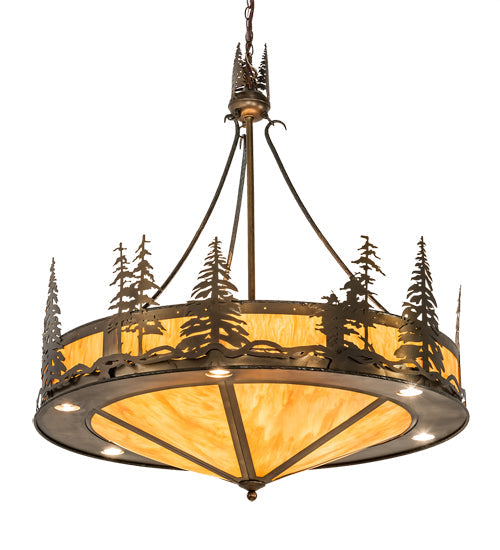 Meyda Lighting Tall Pines 41" 18-Light Antique Copper Inverted Pendant Light With Ambra Sienna Idalight Shade