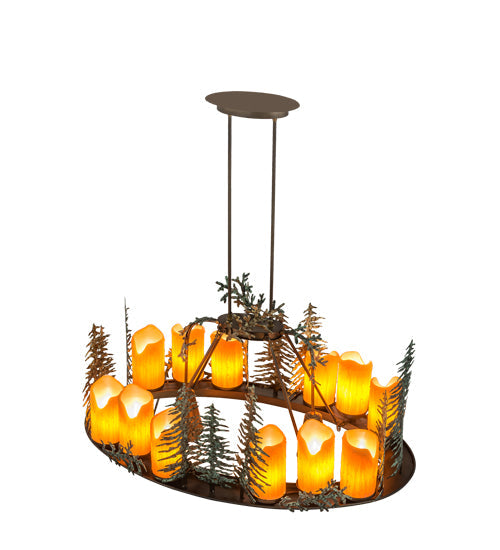 Meyda Lighting Tall Pines 42" 12-Light Antique Copper & Green Chandelier With Amber Faux Candlelight