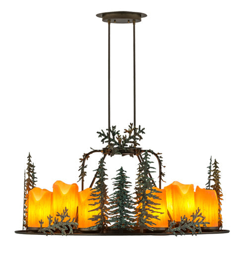 Meyda Lighting Tall Pines 42" 12-Light Antique Copper & Green Chandelier With Amber Faux Candlelight