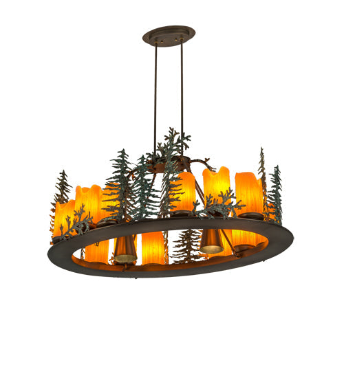 Meyda Lighting Tall Pines 42" 12-Light Antique Copper & Green Chandelier With Amber Faux Candlelight
