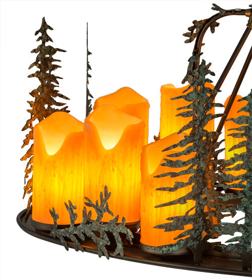 Meyda Lighting Tall Pines 42" 12-Light Antique Copper & Green Chandelier With Amber Faux Candlelight