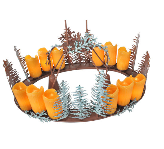 Meyda Lighting Tall Pines 42" 12-Light Rust & Green Trees Chandelier With Amber Faux Candlelight