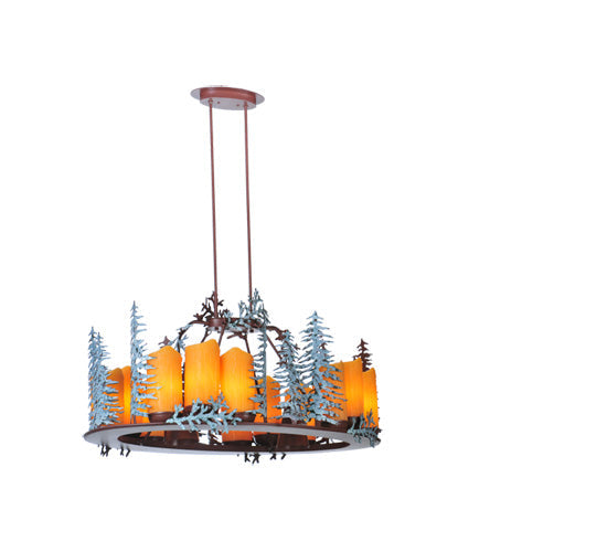 Meyda Lighting Tall Pines 42" 12-Light Rust & Green Trees Chandelier With Amber Faux Candlelight