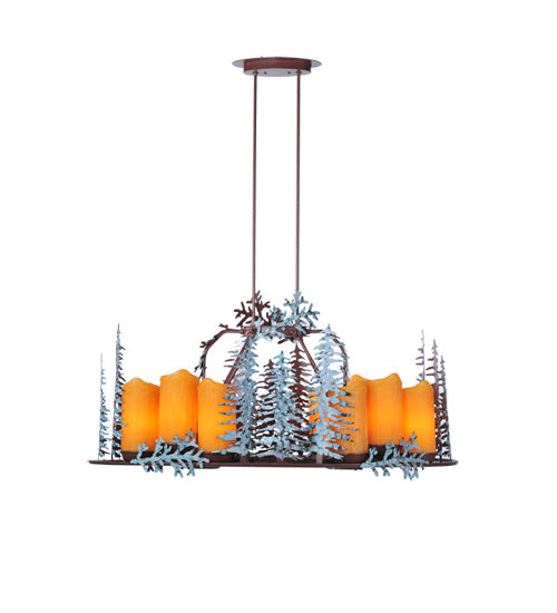 Meyda Lighting Tall Pines 42" 12-Light Rust & Green Trees Chandelier With Amber Faux Candlelight