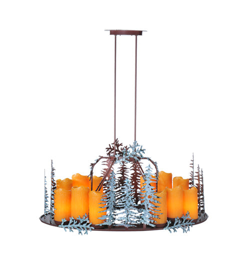 Meyda Lighting Tall Pines 42" 12-Light Rust & Green Trees Chandelier With Amber Faux Candlelight